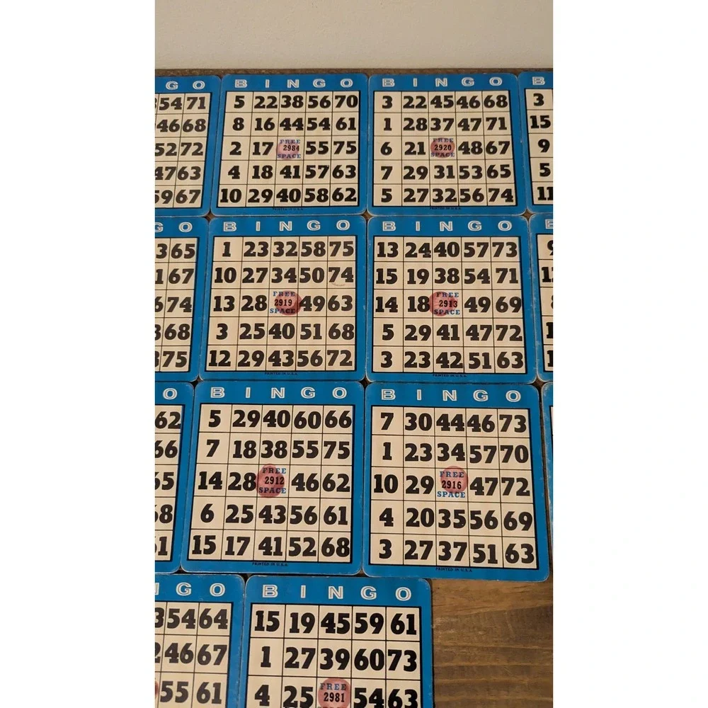 Vintage Blue White Bingo Cards Heavy Cardboard Lot of 17‎ Retro Printed in USA
